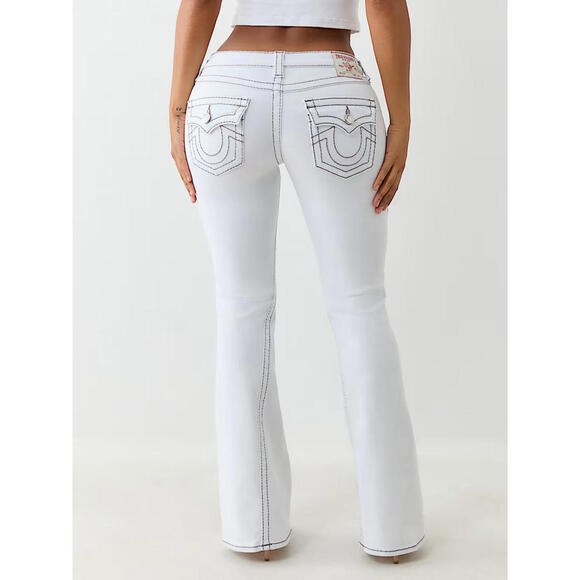 NWT True Religion Joey Low Rise Flare Big T Flap Jeans Size 24 White 31” Inseam - Picture 2 of 10